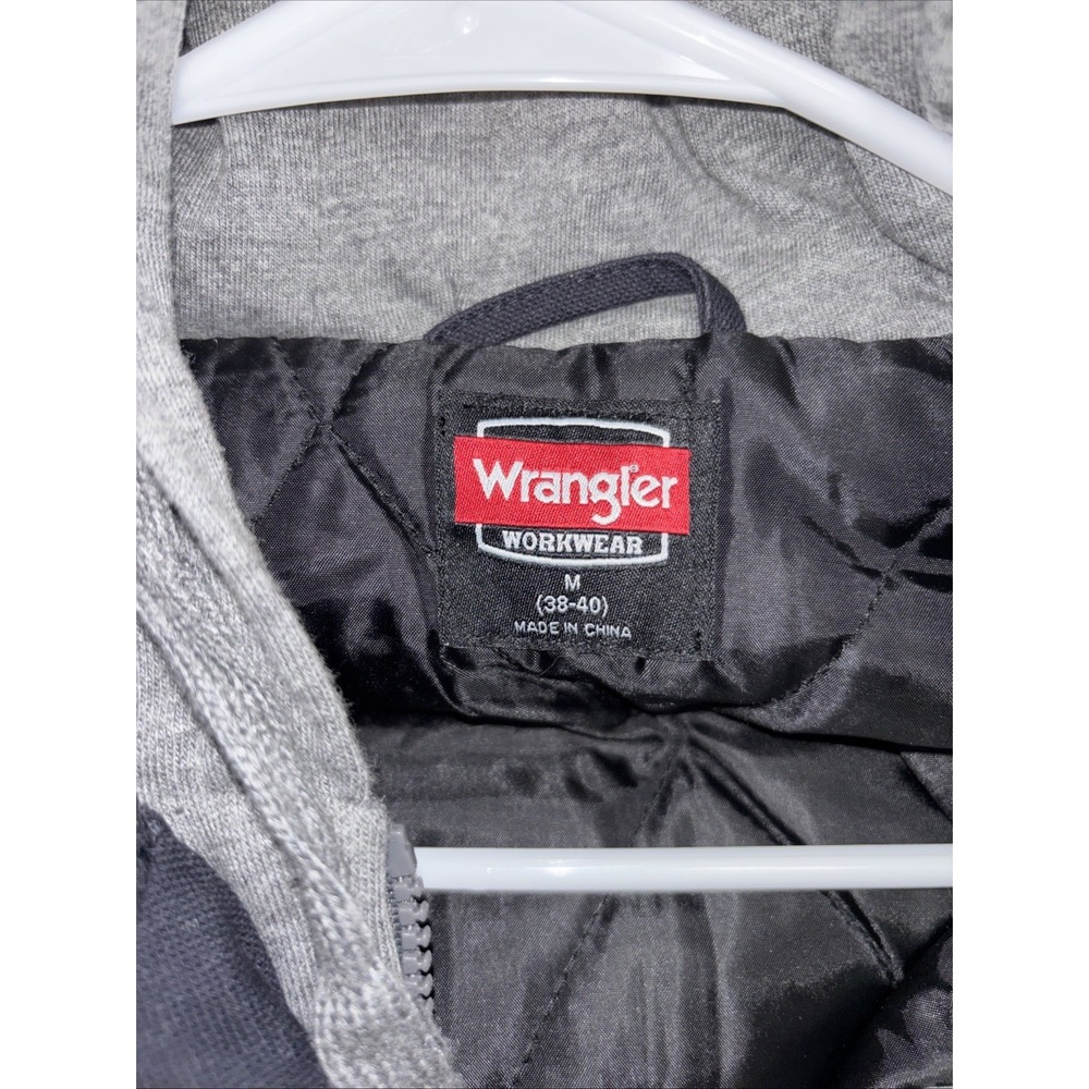 Wrangler Workwear Jacket Mens Medium Black Hooded Canvas Quilted Lined Shacket - Picture 3 of 3